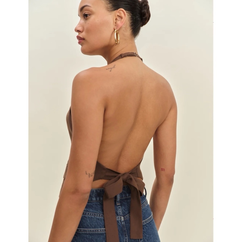 NWT Reformation Aida Linen Vest Top Chocolate Cake Brown 2 - Picture 4 of 13